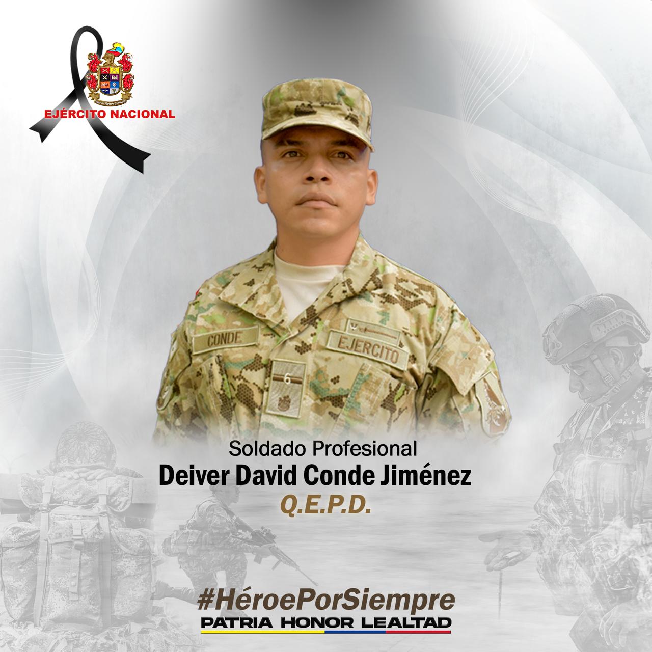 El soldado profesional Deiver Conde Jiménez que falleció en el ataque.