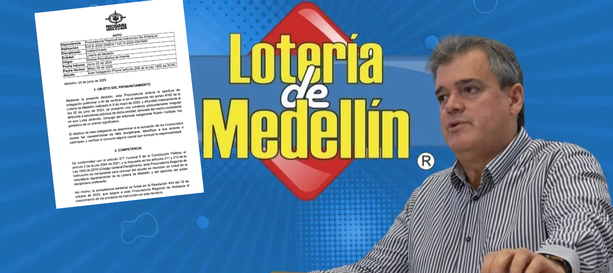 Procuraduría indaga sorteo de la Lotería de Medellín que ganó esposa del exsubgerente Rubén Callejas.
