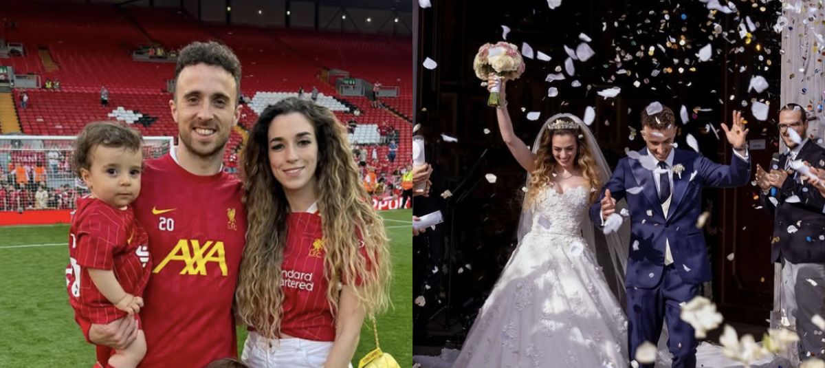 Diogo Jota y su esposa el día de su matrimonio y celebrando triunfo.