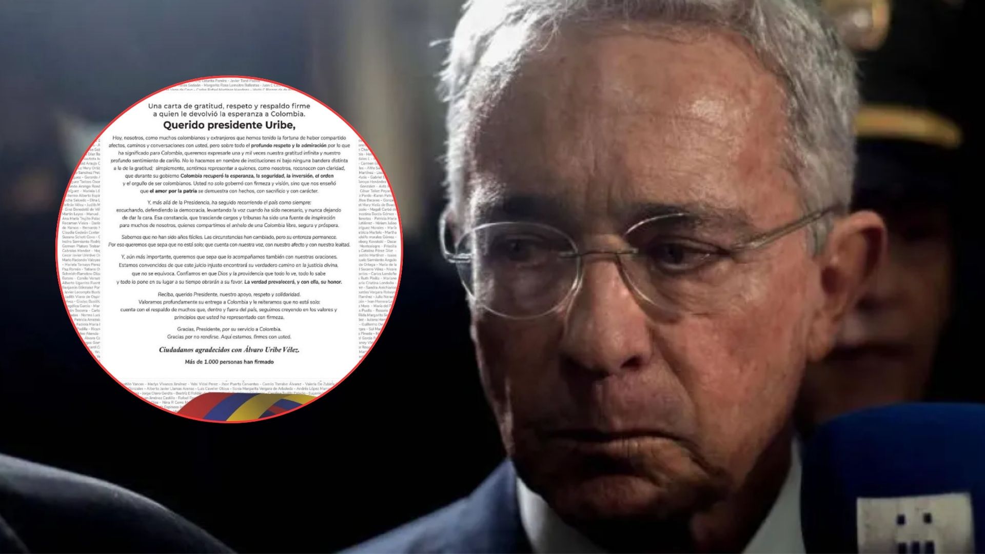 Expresidente Álvaro Uribe y carta de apoyo.