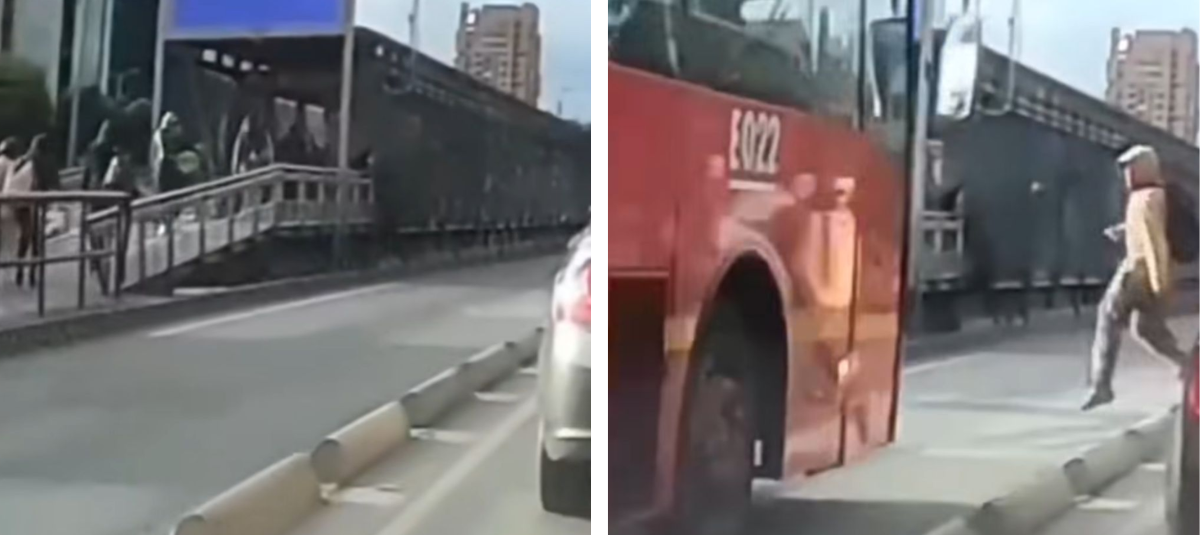 El Sujeto Rodó por la Vía Tras Golpearse Con El Bus.