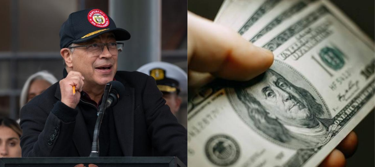 Gustavo Petro mirando Dólares - Collage.