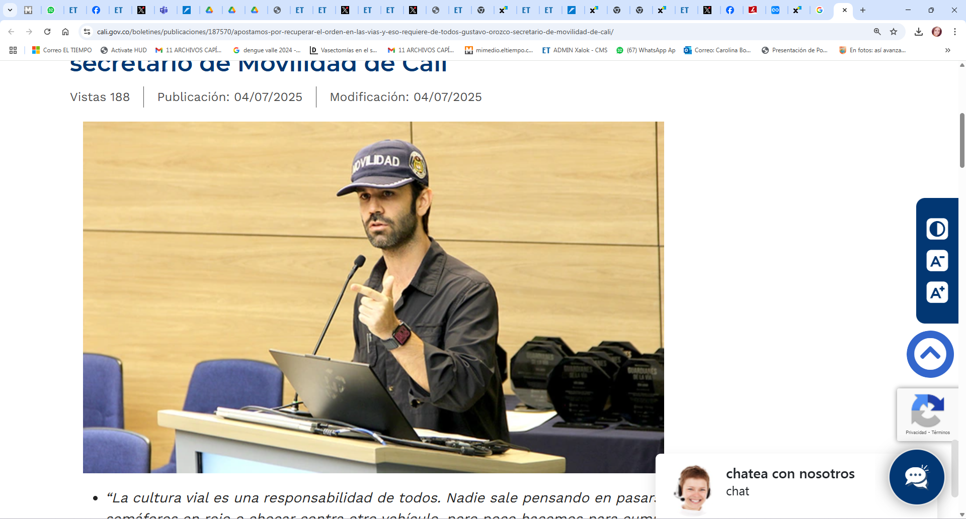 El Secretario de Movilidad de Cali, Gustavo Orozco.