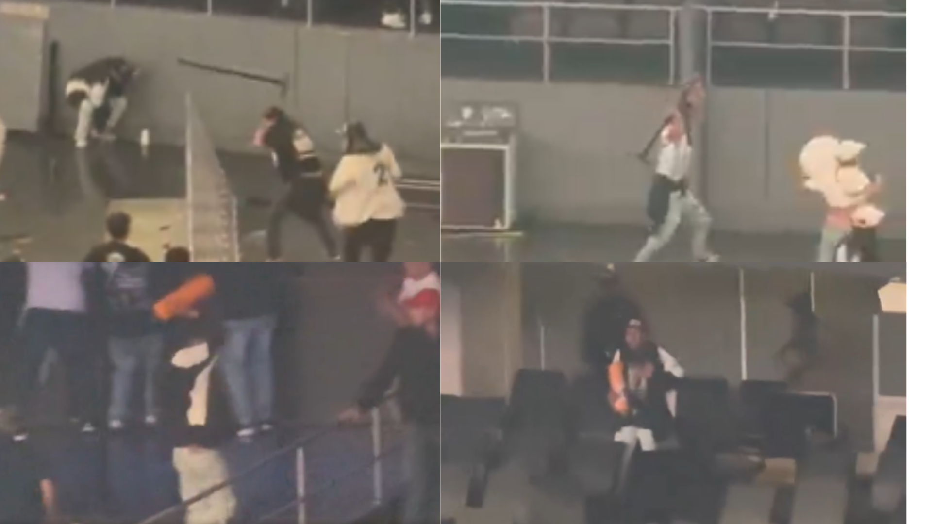 En el video se puede evidenciar cómo un hombre con un extintor empieza a perseguir de manera incesante a un grupo de personas.