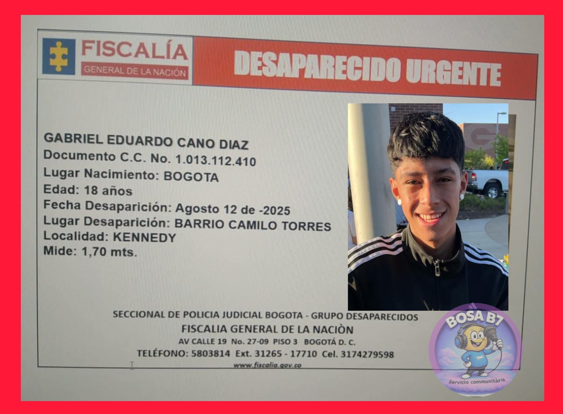 Gabriel Eduardo Cano, Desaparecido en Bogotá